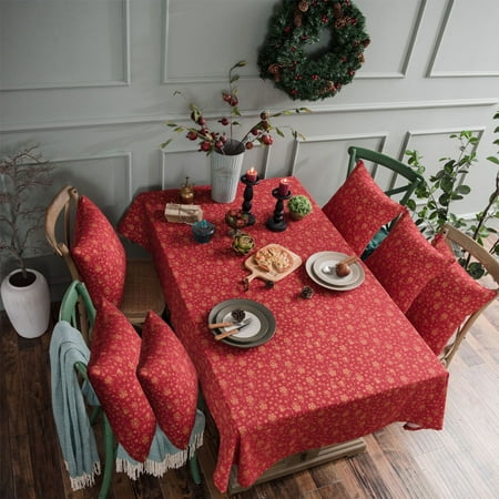 

Christmas Gold Stamping Table Cover Holiday Festival Themed Tablecloth Home Decoration Red 6pcs Pillowcase
