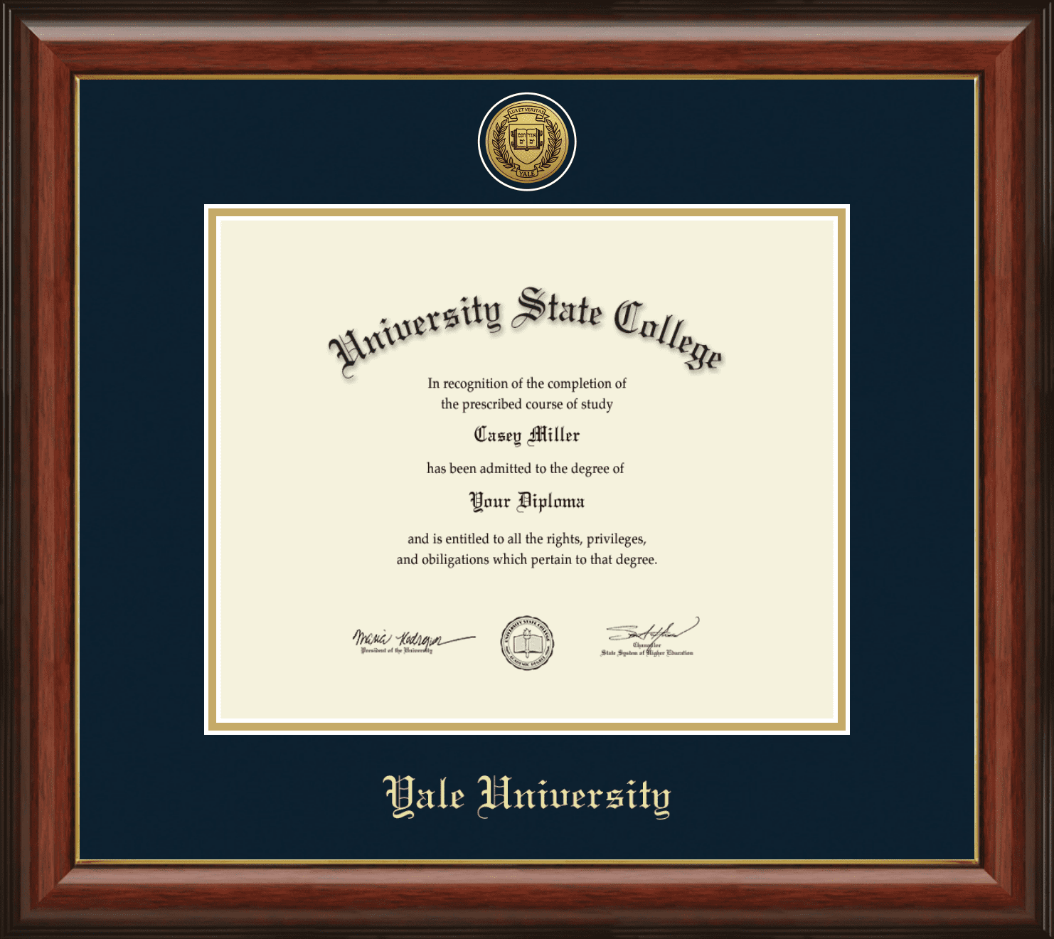 Yale University Diploma Frame, Document Size 12.625" x 10.313