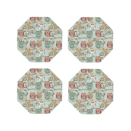 

Leather Coasters Set of 4 - Cute owl Lightweight Non-Slip Drink Coasters for Desk Anti-Scalding Desk Cup Coasters for Office Table Decor Octagon