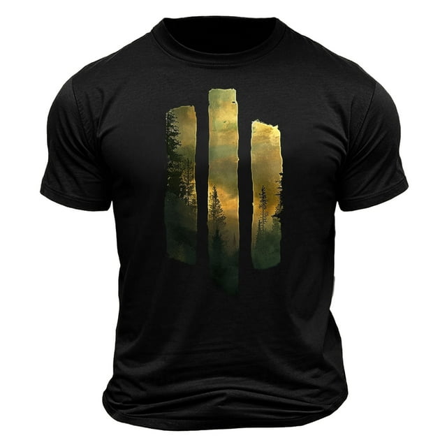 Camisa Casual de Cuello de la Tripulación de la Impresión de la Selva de Manga Corta Top Ligero de Poliéster para los Hombres, Camiseta de Manga Corta para el Uso Diario de Primavera Verano