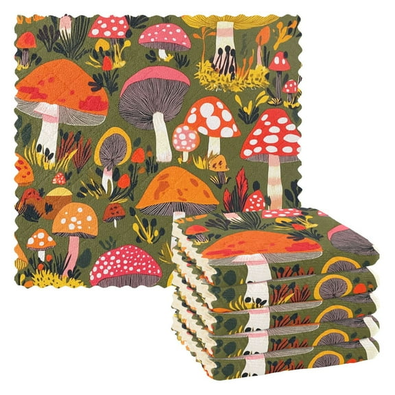 Yayeee 6 Pack Kitchen Dishcloths for Washing Dishes Soft Absorbent Microfiber Towels, Vibrant Mushroom