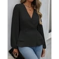 thumbnail image 6 of Women Dressy Long Sleeve Blouses,Wrap Peplum Work Shirts V Neck Business Tops Elegant Fall Outfits Black XL, 6 of 9
