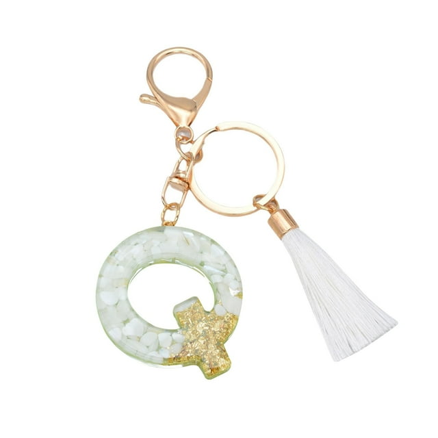 Crystal Drop Pendant Key Chain with Custom Letter and White Tassel for Bags or Keys