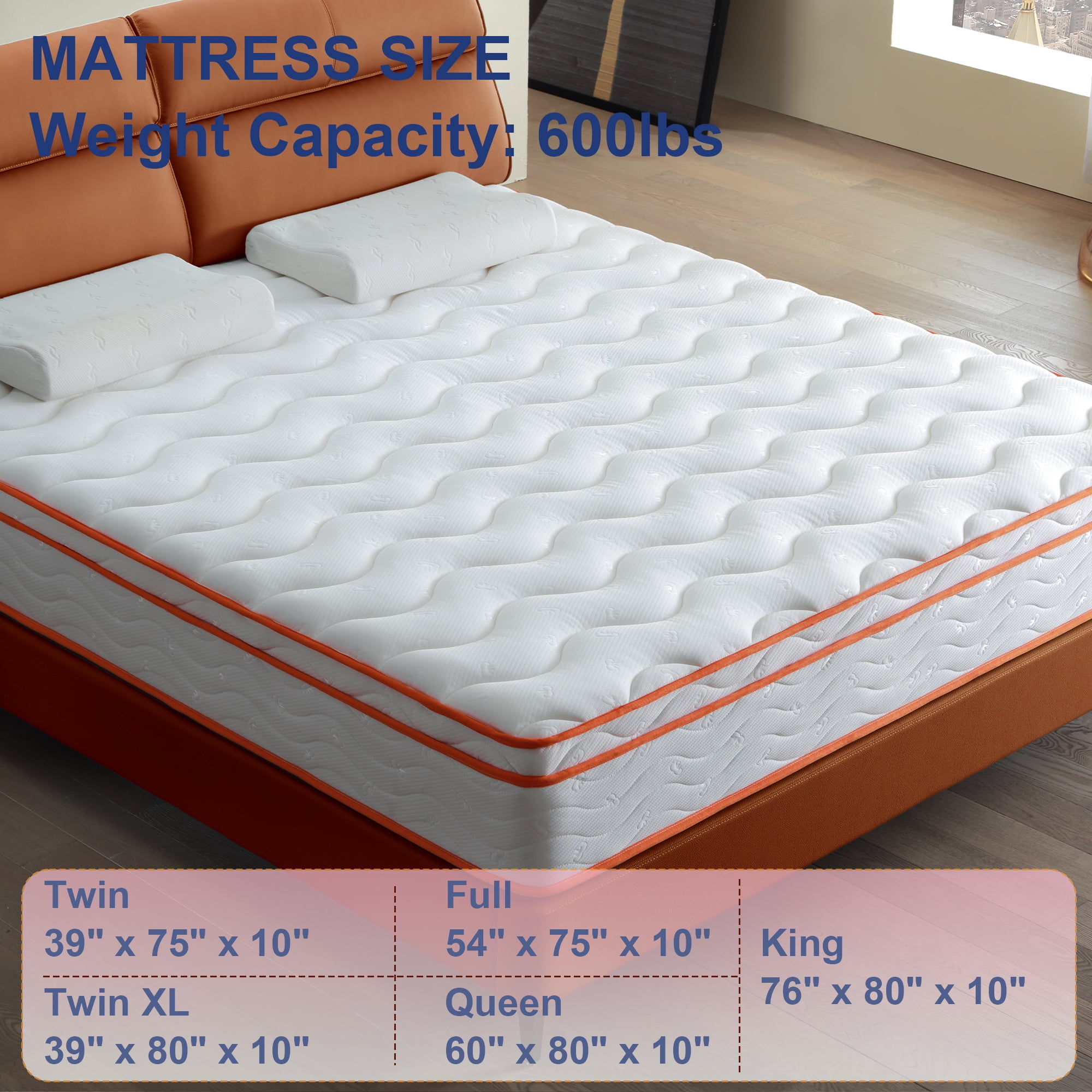 Miniyam Hybrid Memory Foam Mattress in a Box, 10" Medium Firm Support, Twin XL