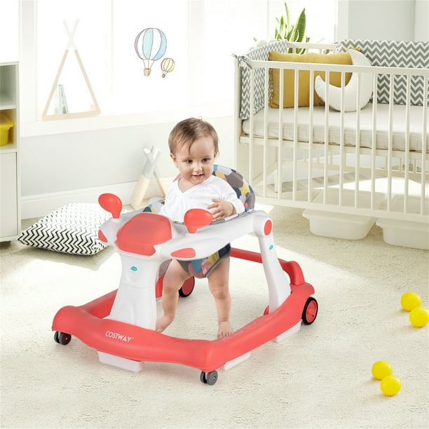Costway Andador 2 en 1 para Niños Plegable Andador Actividad de Empuje Altura y Velocidad Regulables para Bebé 6-8 Meses 73 x 59,5 x 54,5 cm