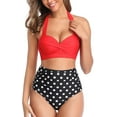 thumbnail image 2 of Women Vintage Swimsuit Two Piece Retro Halter Ruched High Waist Bikini, 2 of 2