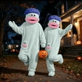 thumbnail image 4 of Funny Cartoon Monster Plush One-Piece Pajamas, Cozy Couple Matching Loungewear for Adults, Comfy Game Night Sleepwear with Hood and Comb, Halloween Oversized Fleece Onesie(Light Blue,S), 4 of 8