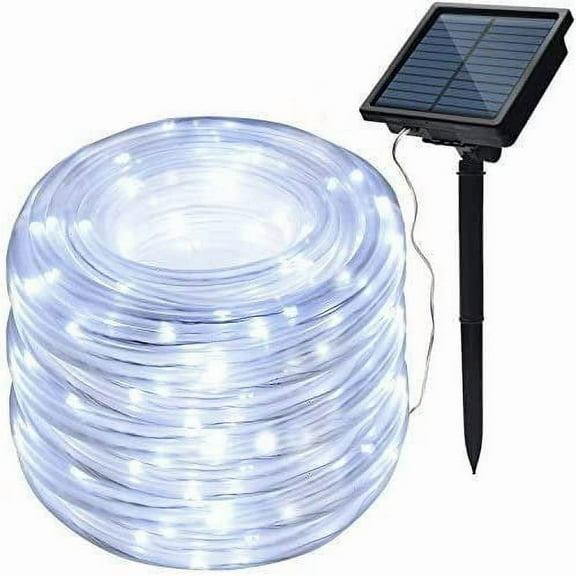 White Solar Rope Lights Outdoor 72.18ft 200 LEDs Wire Tube Lighting Waterproof Holiday Christmas Yard Patio Road Pathway Decoration Fairy Lights