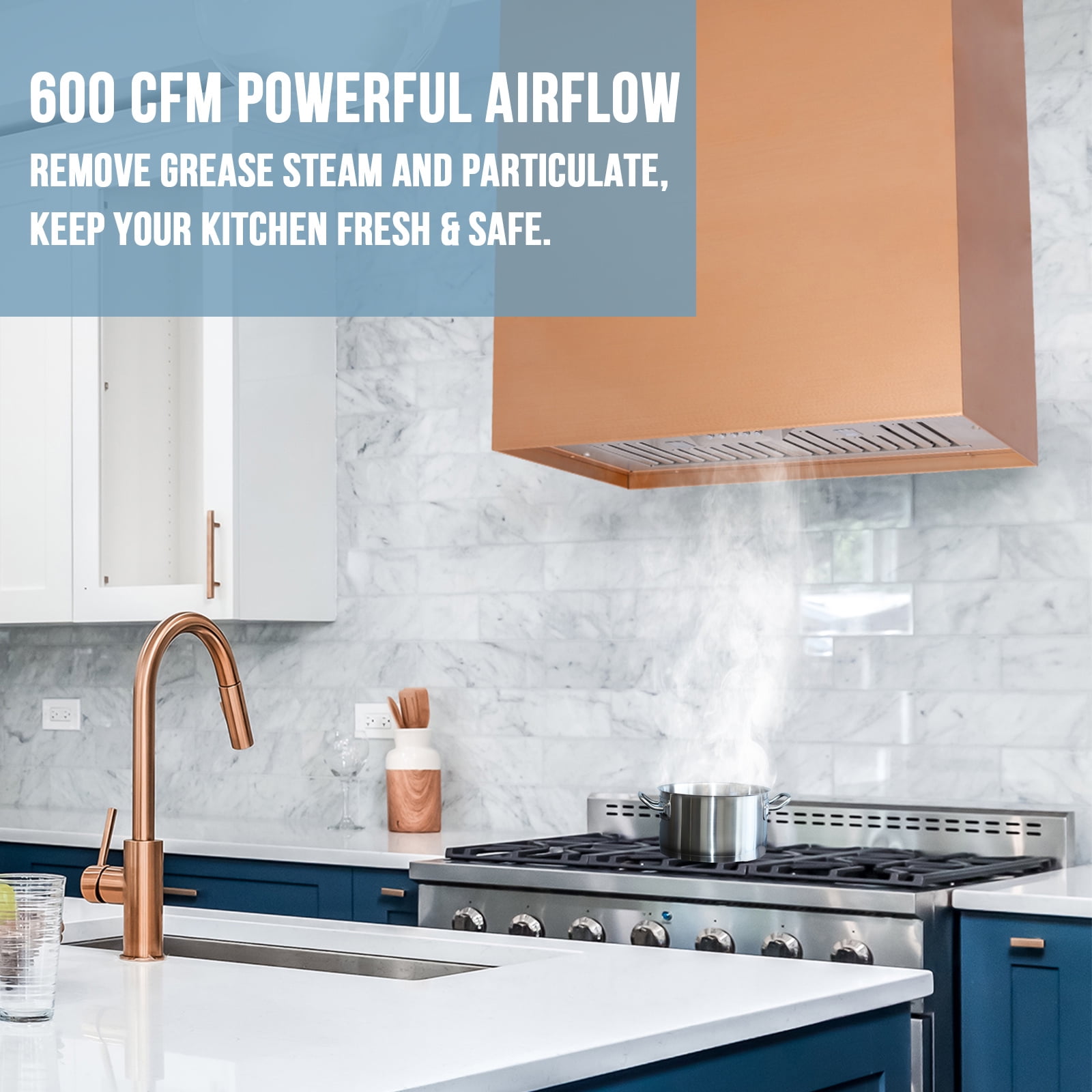 Akicon Stainless Steel Range Hood, Modern Box Ducted Kitchen Hood with Powerful Vent Motor, Wall Mount, 30"W*30"H*14"D, Brushed Stainless