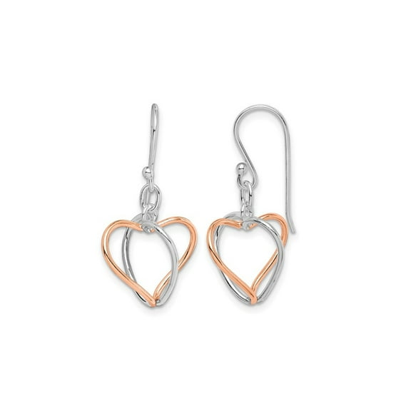 Gem & Harmony Sterling Silver with Rose Vermeil Heart Dangle Earrings for Women