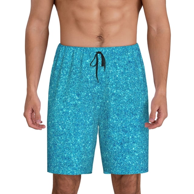 Fotbe Blue Glitter Pantalones Cortos de Pijama para Hombre, Ropa de Dormir, Pantalones de Pijama Cortos para Hombre-3X-Large