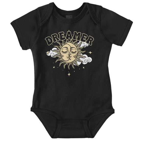 Dreamer Celestial Sun Moon Face Romper Boys or Girls Infant Baby Brisco Brands NB