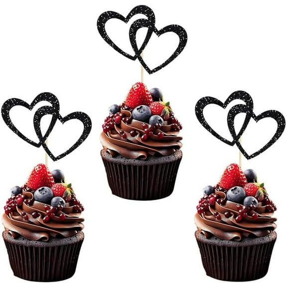 12pcs Love Heart Cupcake Toppers Party Decorations Wedding Engagement for Bridal Baby Shower Birthday Wedding Themed Party Supplies