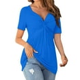 thumbnail image 5 of Women Summer Tops Womens Front Knotted V Neck Blouse T Shirt Short Sleeve Oversized Tunic Tops Summer Solid Pullover Tees Pocket Patch Scrub T Shirt Fancy Shirts Women Button up Long Sleeve Blue M, 5 of 9