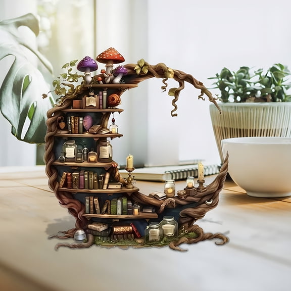 XIBUFE Acrylic Crescent Moon Bookshelf Decor-Modern Desktop Decoration for Home and Office,3 Shelf Bookcase,Stylish Magazines Bookshelf-Shaped Display Decoration