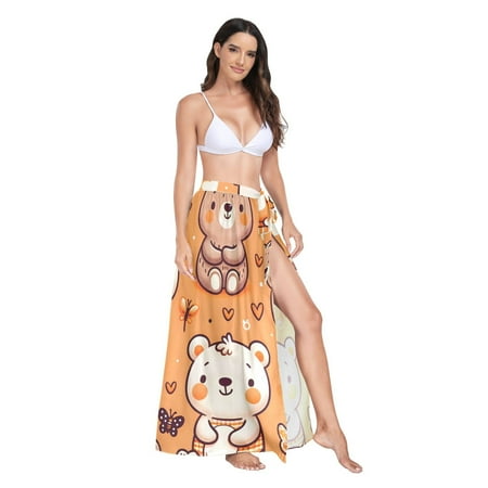 Women s Beach Swimsuit Cover Ups Bathing Suit Coverups Bikini Wrap Dress for Swimwear Cute Bears with Butterflies