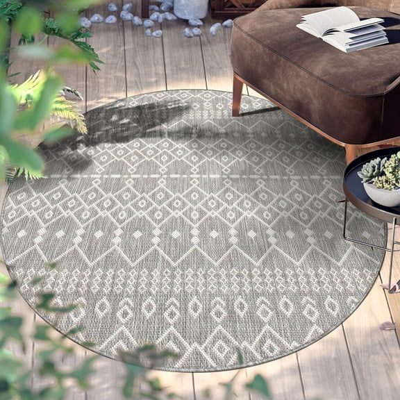 Well Woven Indoor/Outdoor Roung Rug 3'11" Nors Light Grey Nordic Lattice