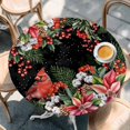 thumbnail image 2 of Cardinal Bird Round Tablecloth, Fitted Table Cover with Elastic for 45"-54" Round Tables, Winter Poinsettia Pine Cones Berry Black Table Cloth Outdoor Indoor Dinning Party Waterproof Tablecloths, 2 of 7