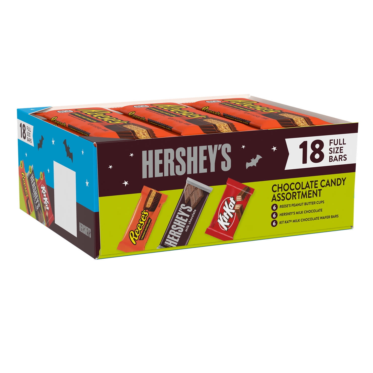 HERSHEY'S, KIT KAT® and REESE'S Assorted Milk Chocolate, Halloween Candy Bulk Box, 27.3 oz (18 Count)