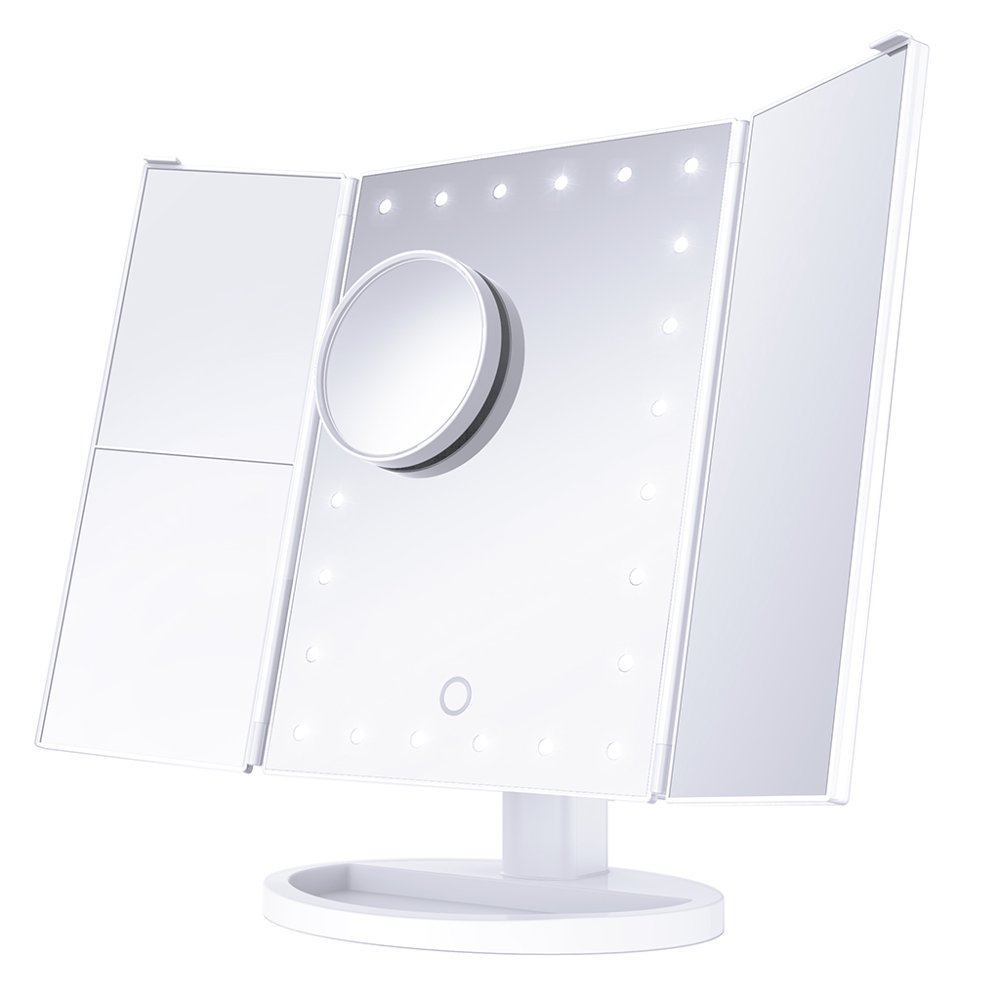 LANGRIA Trifold LED Lighted Makeup Mirror with 10X Magnification