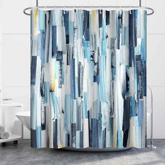 Boho Shower Curtain For Bathroom Abstract Gray Navy Blue Watercolor Shower Curtain Set With Hooks Contemporary Fabric Waterproof Shower Curtains 36"W x 72"L