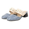 thumbnail image 5 of KBODIU Women's Sandals, Women Orthopedic Sandals with Arch Support Pearl Slip-on Sandals Square Mid Heel Round Toe Casual Plaid Slippers Summer Beach Sandals Wedge Shoes Blue 43, 5 of 5