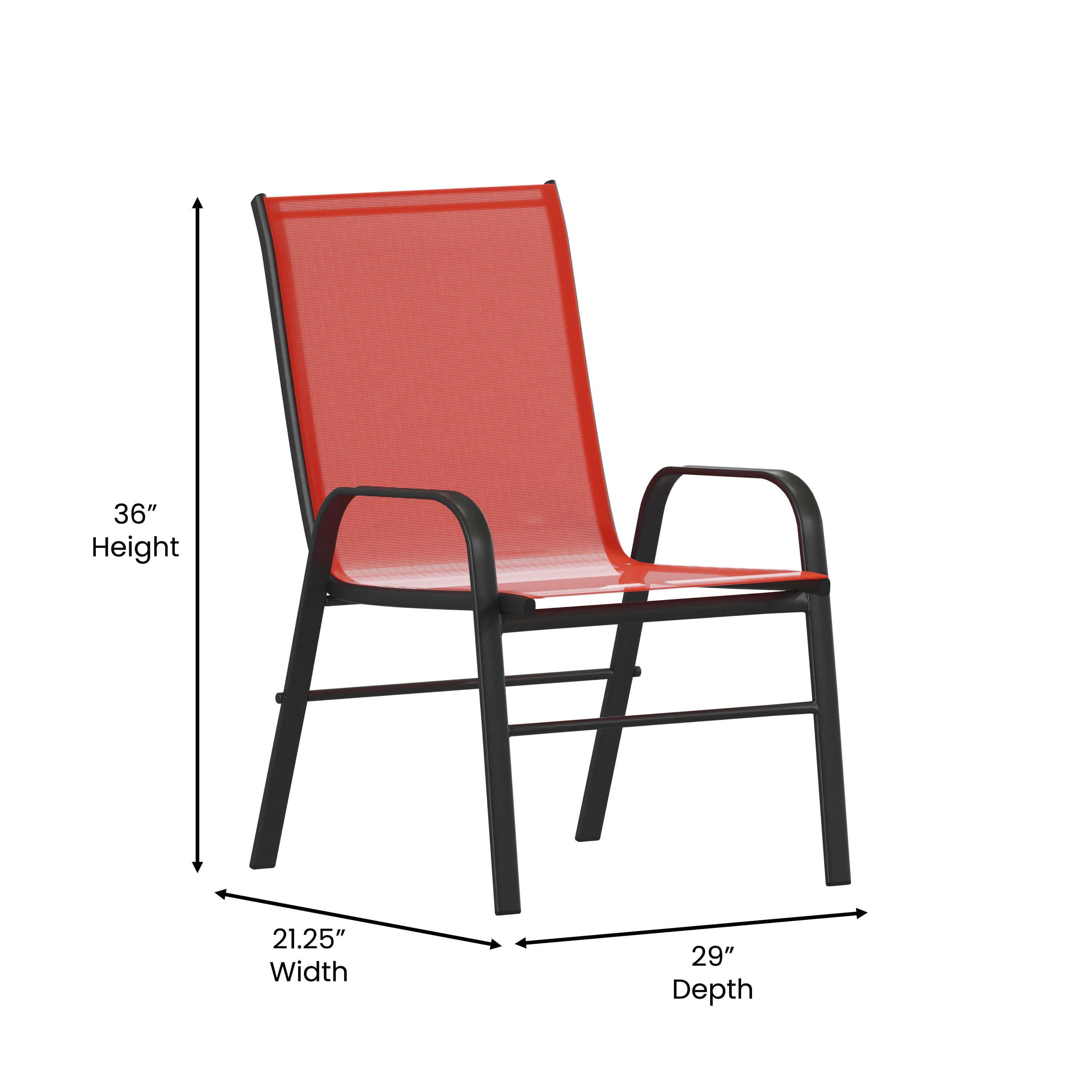 Merrick Lane Set of 4 Series Metal Stacking Patio Chairs with Red Flex Comfort Material