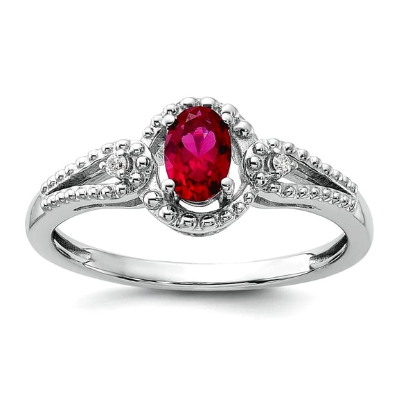 925 Sterling Silver Polished Created Ruby and Diamond Ring Size 7 Ring for Women - .02 dwt .47 cwt