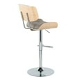 thumbnail image 4 of Lombardi Contemporary Adjustable Barstool with Swivel in Chrome Metal, Natural Wood and Light Grey Faux Leather with Straight T Footrest by LumiSource - Set of 2, 4 of 4