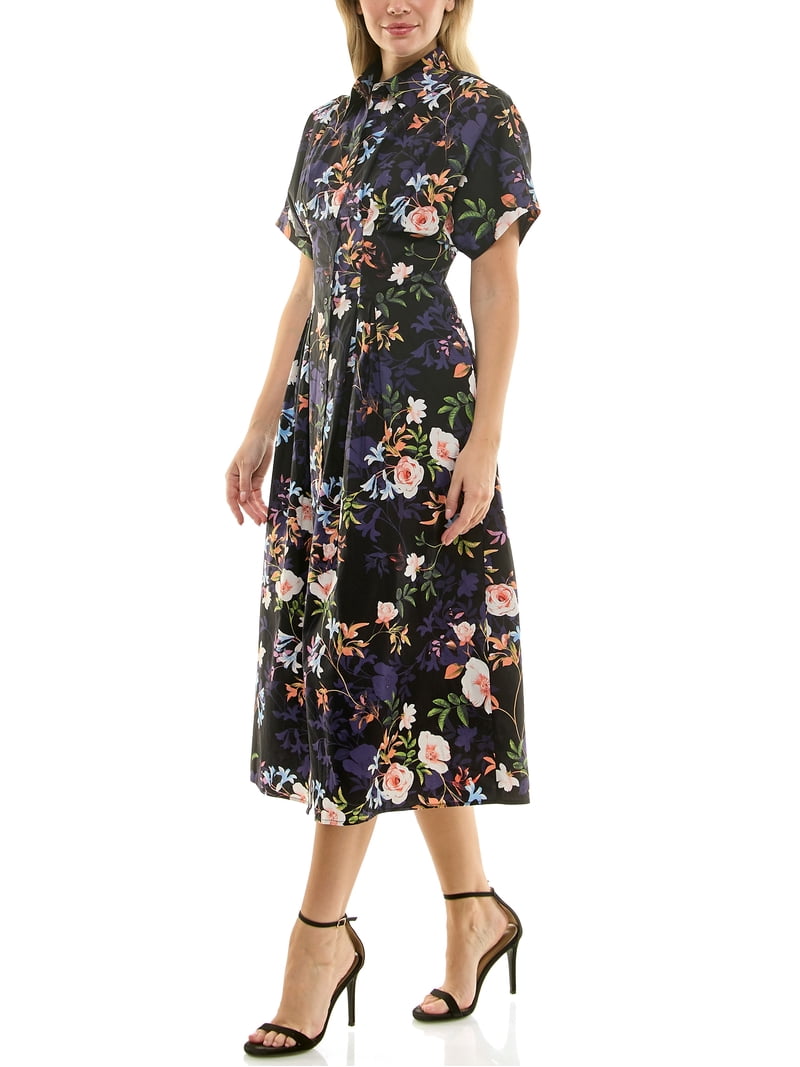 Nicole Miller Pintuck Waist Shirtdress, Sizes 4-16, Women's, Black
