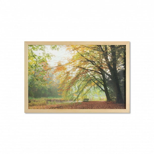 Forest Wall Art With Frame Autumn View In A Forest With Faded Color Leaves European Northern