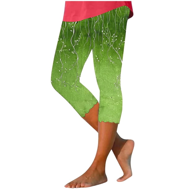 Pantalones de Yoga de Verano para Mujeres Ligeros de Alta Cintura de Impresión Capris, Pantalones de Gimnasio Y Entrenamiento de Ajuste Delgado con Cintura Elástica para Yoga, Correr