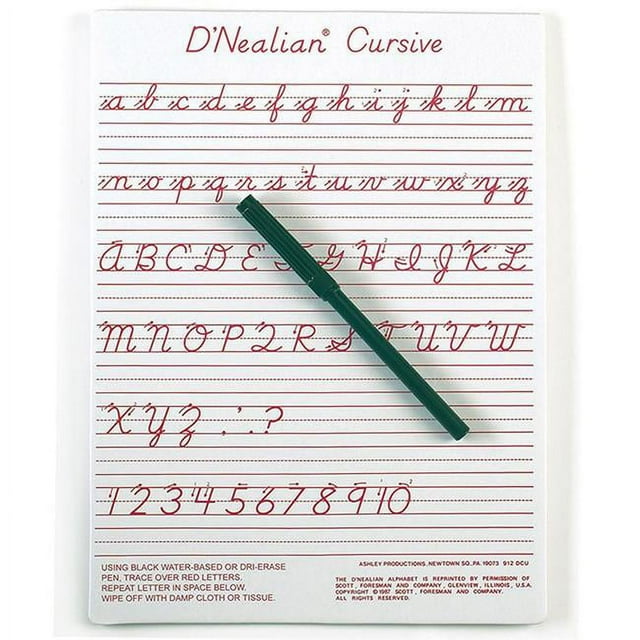 Ashley Productions ASH912DCUBN 6 Each Dnealian Cursive Write-On Wipe-Off Board, 9 x 12 in.