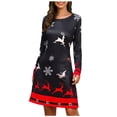 thumbnail image 1 of Pompotops Mode Femmes Été Casual Noël à Manches Longues O-Cou Imprimé Robe, 1 of 8
