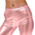 thumbnail image 6 of Women's Metallic Shiny Leggings with Side Pockets, Solid Color High Waist Stretchy Pants for Summer & Spring Casual, Party, Dance, 6 of 7