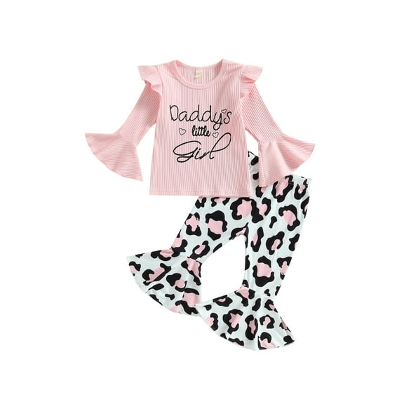 Wassery Baby Girls Fall Winter Clothes 6M 12M 18T 24T 3T 4T Toddler Crewneck Long Sleeve Letter Print Sweatshirt Pullover Long Flare Pant Sets 2Pcs Outfit
