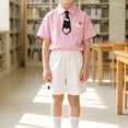 thumbnail image 4 of School Uniform for Boys Buttoned Short Sleeve Lapel Striped Print Shirt Shorts And Tie 3 Piece Back-To-School Boys Outfits 2-3 Years, 4 of 6
