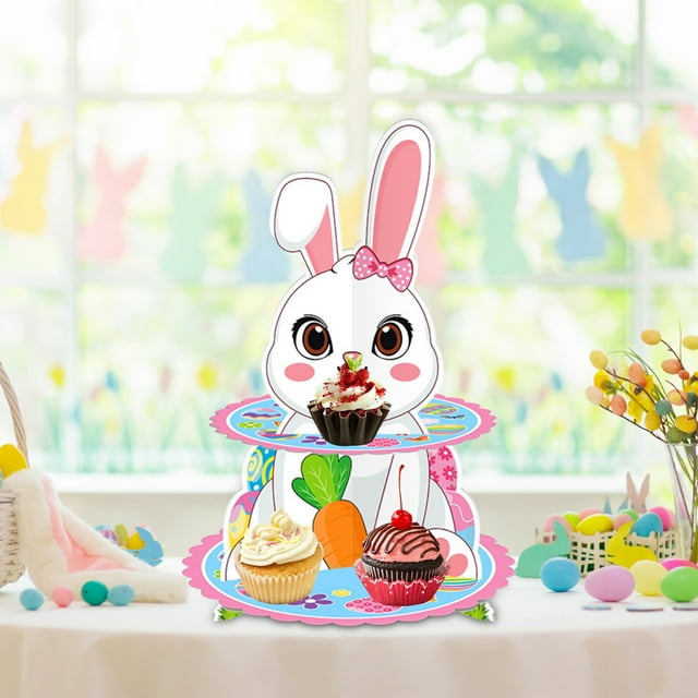 Cupcake Stand 2 Tier Practical Multifunction Cardboard Dessert Table Display For Event Engagement Holiday Banquet Ornament Bunny Shape
