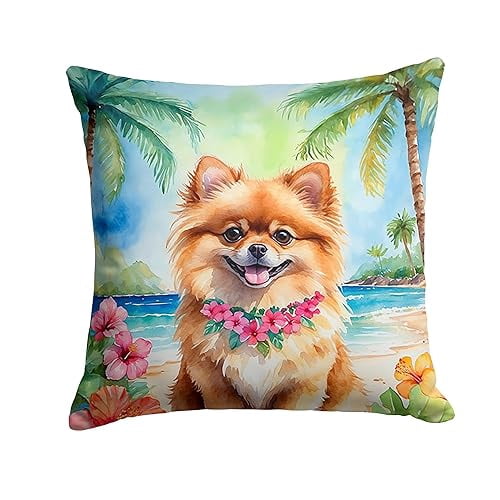 Pomeranian Luau Throw Pillow 14 in x 14 in