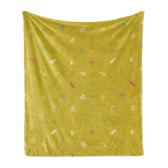 Scallop Soft Flannel Fleece Throw Blanket, Simplistic Continuous Ornaments Snail Shell Sea Fern, Cozy Plush for Indoor and Outdoor Use, 50" x 60", Khaki Multicolor, by Ambesonne