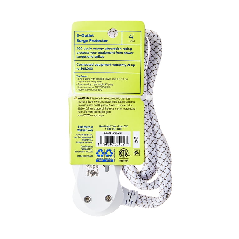 3-Outlet Surge Protector with 4-Foot Power Cord photo 6