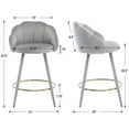 thumbnail image 2 of Guyou 25.5" Bar Stool Set of 2, Modern Velvet Upholstered Counter Height Barstools with Petal Back and Gold Metal Ring Footrest for Kitchen Island Home Bar Restaurant, Grey, 2 of 13