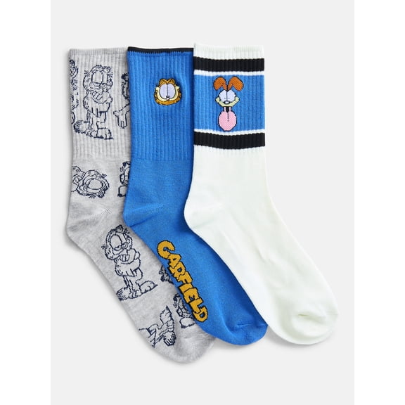 Garfield Men's Crew Socks, 3-Pack, Shoe Sizes 8-12