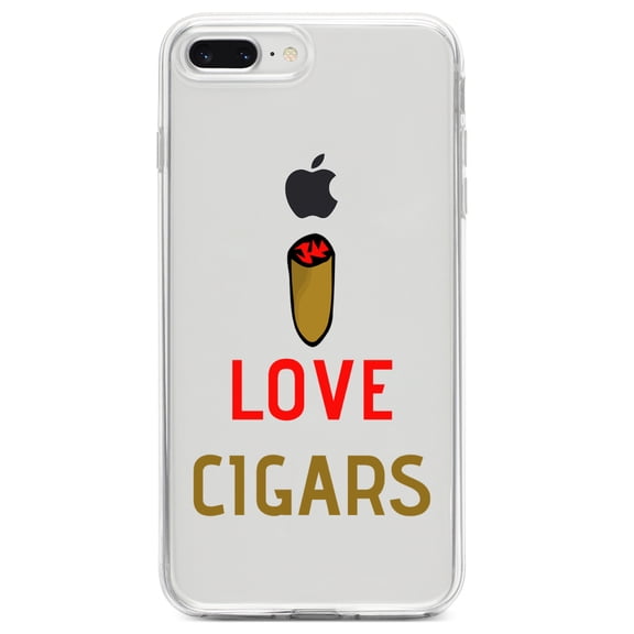 DistinctInk Clear Shockproof Hybrid Case for iPhone 7 PLUS / 8 PLUS (5.5" Screen) TPU Bumper Acrylic Back Tempered Glass Screen Protector - I Love Cigars