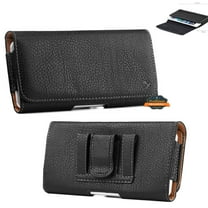 For Apple iPhone 14 Universal Leather Case Belt Clip Holster with Clip and Loops Cell Phone Magnetic Carrying Pouch Horizontal (XL) - Black