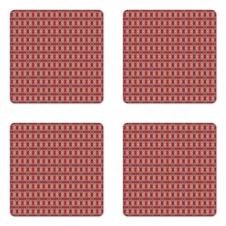 

Retro Coaster Set of 4 Nostalgic Vintage Hand Drawn Composition of Circular Shapes Abstract Geometric Design Square Hardboard Gloss Coasters Standard Size Multicolor by Ambesonne