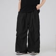 thumbnail image 2 of Krdevn Boys Solid Drawstring Wide Leg Parachute Pants Fall Summer Lightweight Windbreaker Trousers with Pockets 6-7 Years,Black, 2 of 5