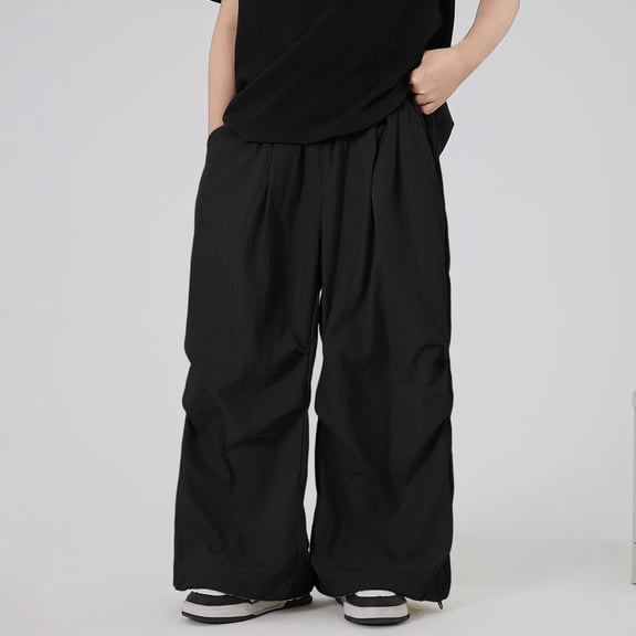 Angala Toddler Boys Outdoor Pants Wide Leg With Pockets Fall Casual Boys Baggy Trousers Size 4-5 Years Black