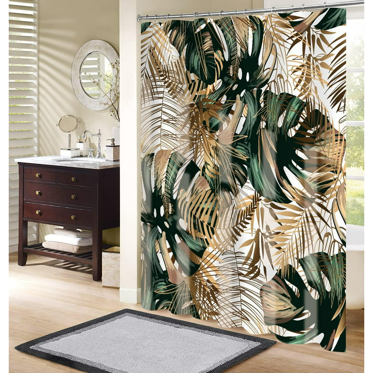 Joocar Green Hawaii Tropical Shower Curtain Tropical Leaves Plant Shower Fabric Shower Curtains for Bathroom Botanical Jungle Shower Curtain Set with