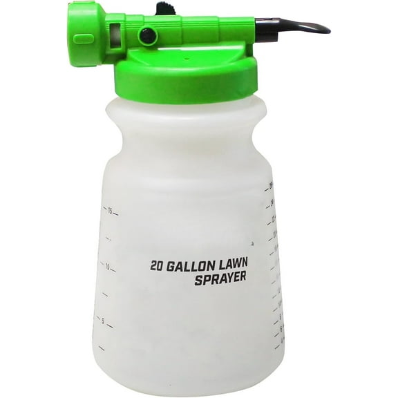 Hose End Sprayer for Water Soluble Materials, 20 Gallon, 32 Ounce Tank, Finger Control and Backflow Prevention, for Spraying Lawns, Weeds, Insects, Fertilizers, Translucent White
